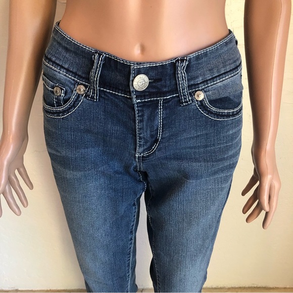 Seven 7 Blue Capri Jeans Denim Pants Women’s Size 6 Button Fly Casual Elastic - Picture 5 of 16